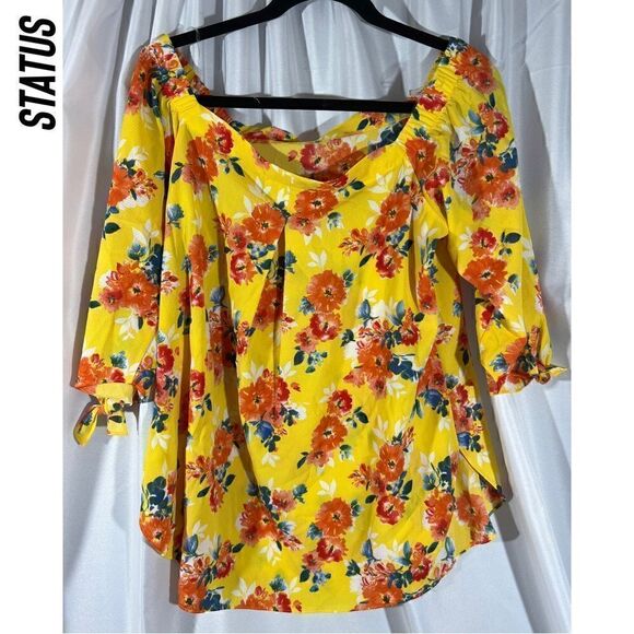 ANTHROPOLOGIE BY STATUS STITCH FIX FLORAL TOP YELLOW COMBO NWT LARGE - Picture 2 of 3